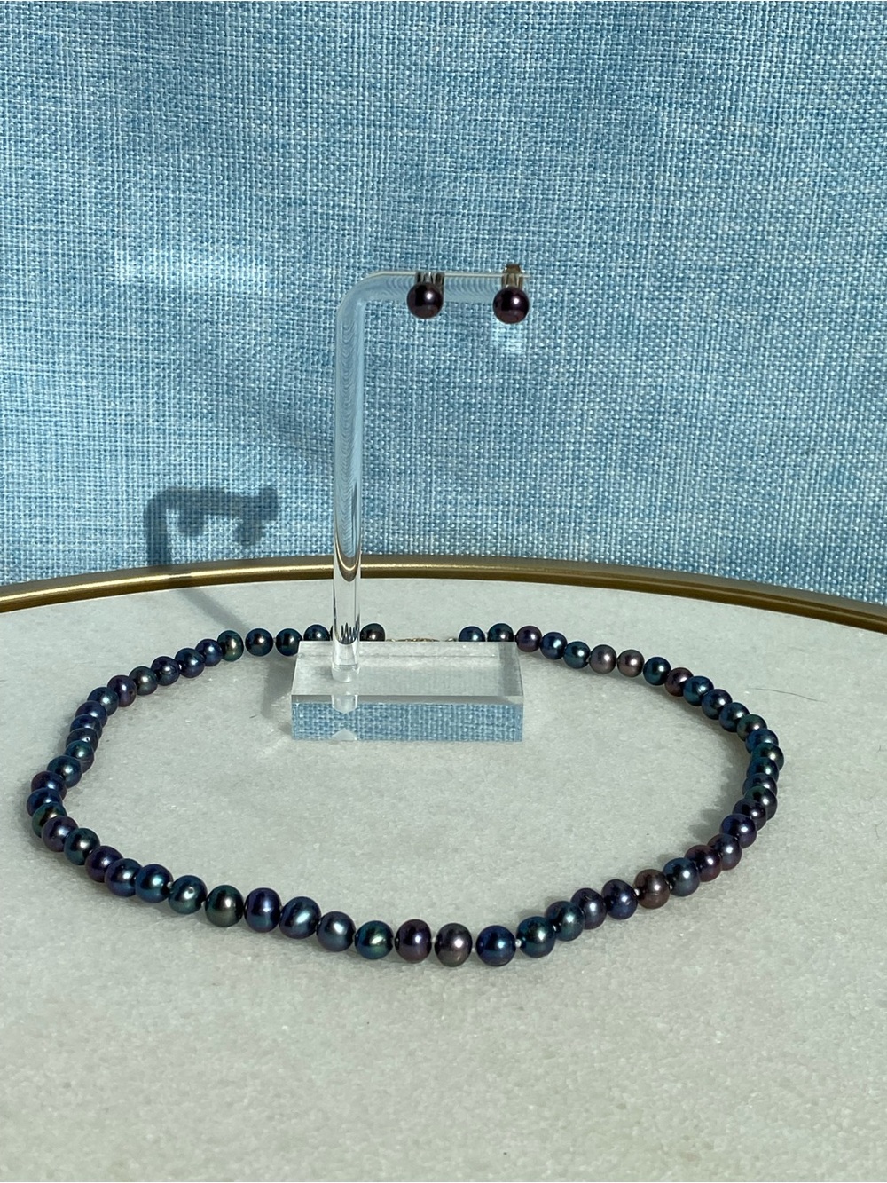 14k Gold Peacock Pearl Necklace and Earrings Set